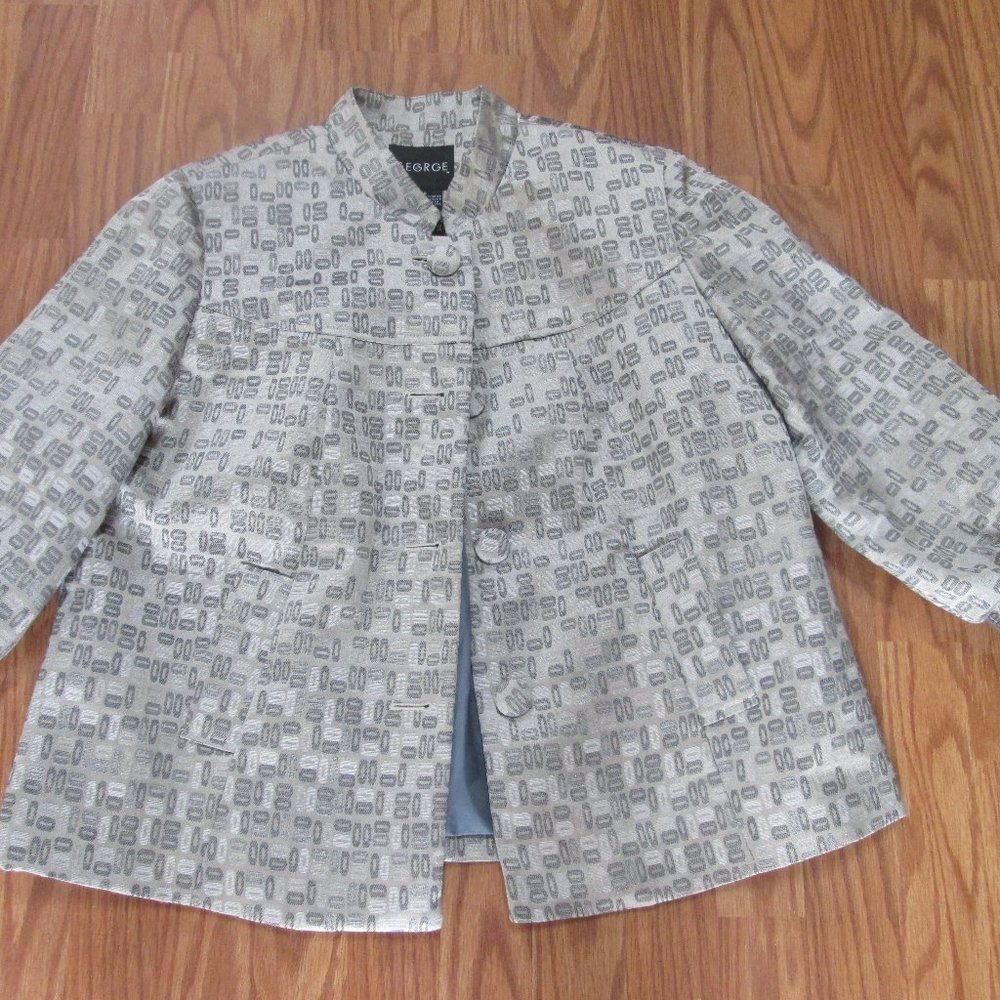 George Size 16 glittery jacket covered buttons taupe, gray, white